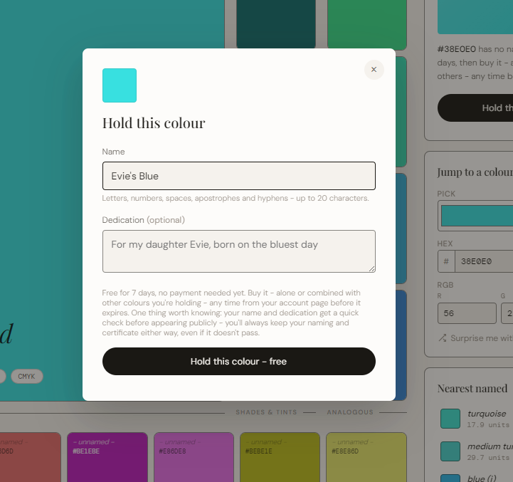 Naming a color on SwatchName
