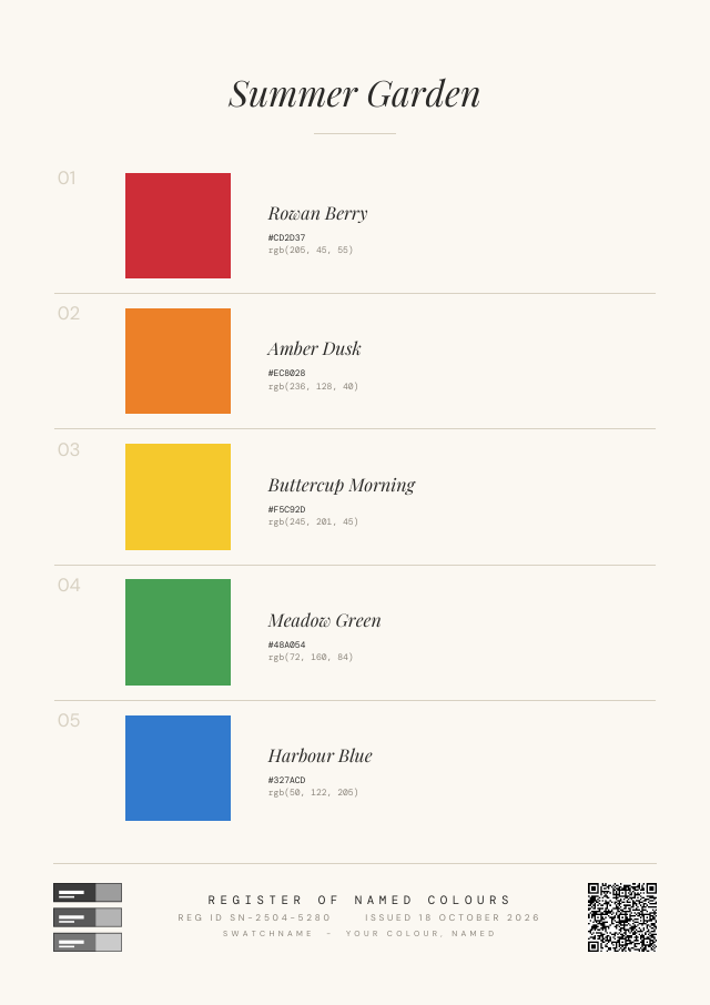 Catalogue Designer Certificate sample with 5 colors