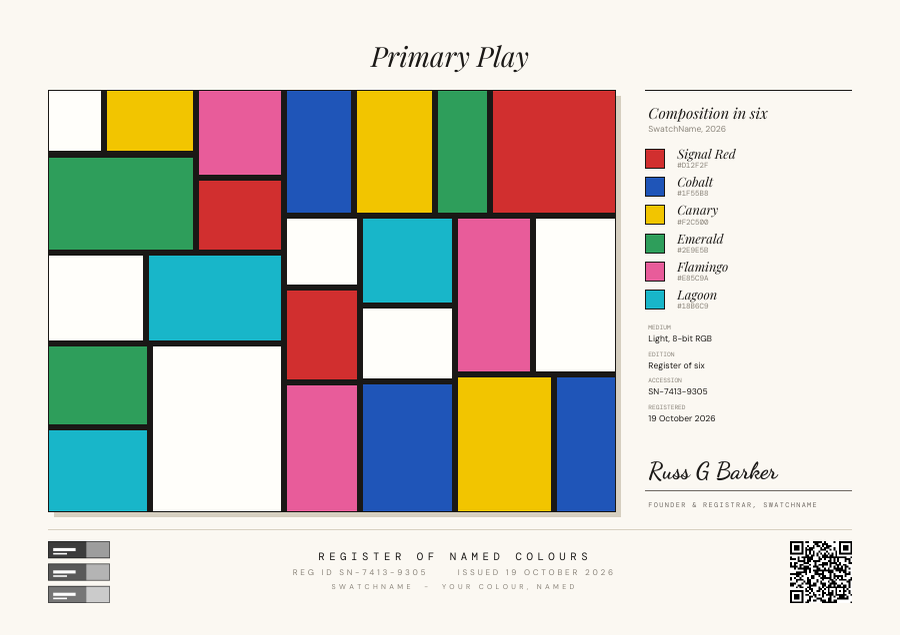 De Stijl Designer Certificate sample with 6 colors